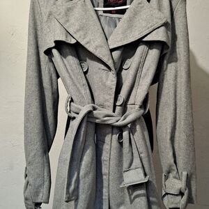 Yoki Elegant Gray Belted Trench Coat